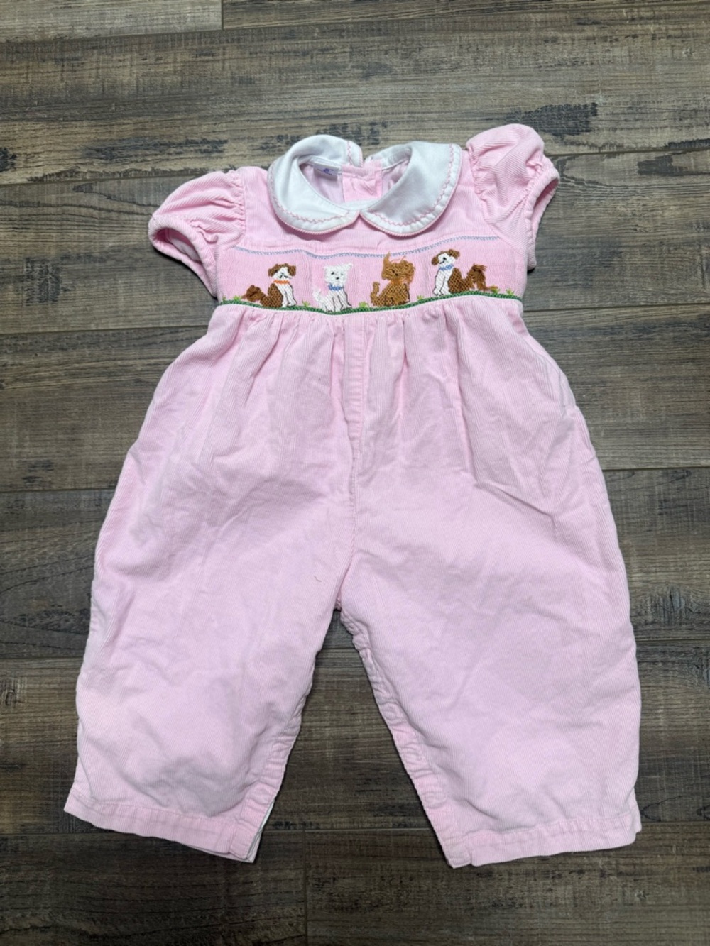 Pink Baby Smocked Romper with Puppy Dog Animal Embroidery Size Girl's 18 Months